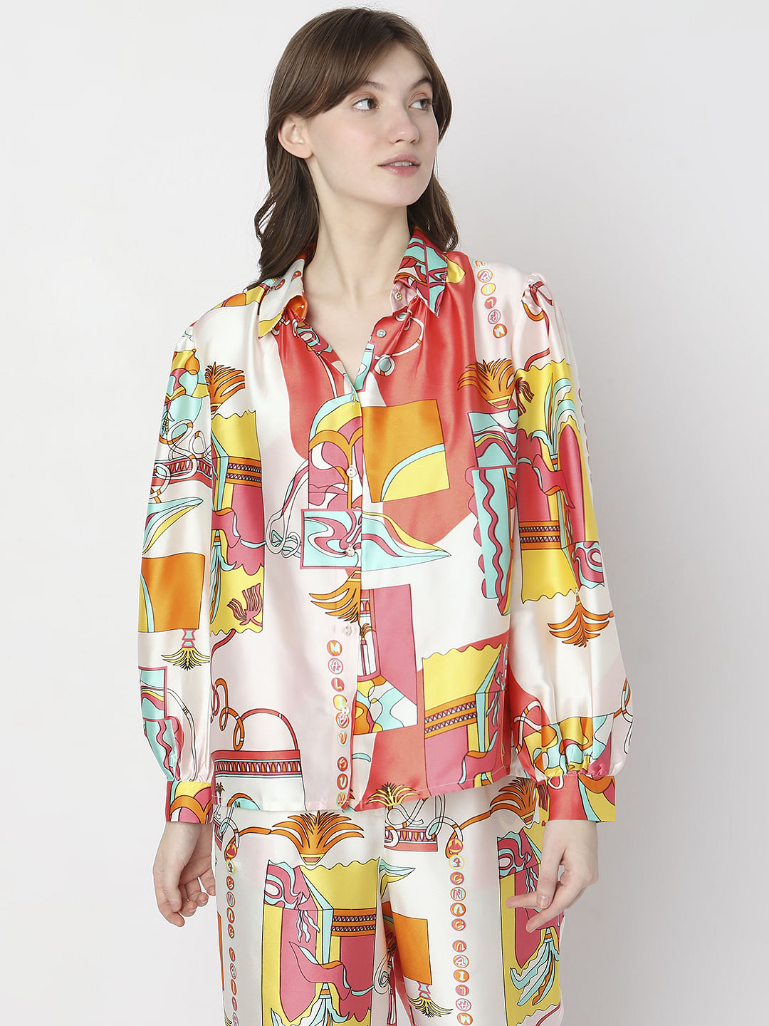 Orange Abstract Print Co-Ord Shirt