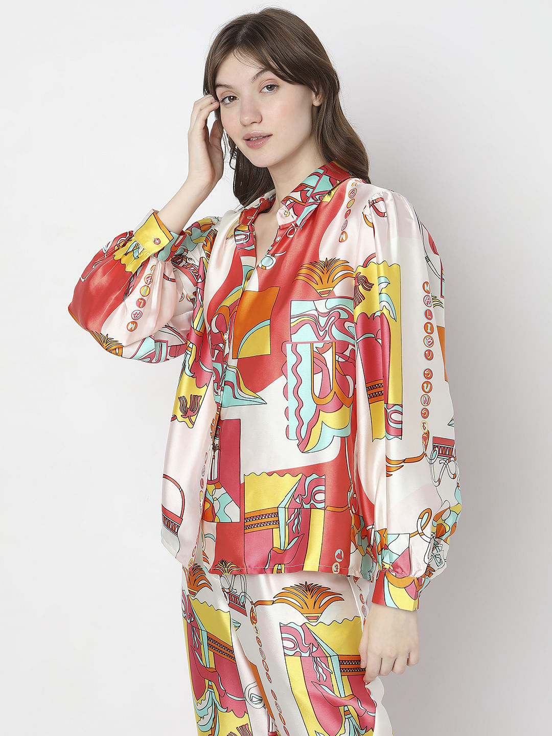 Orange Abstract Print Co-Ord Shirt