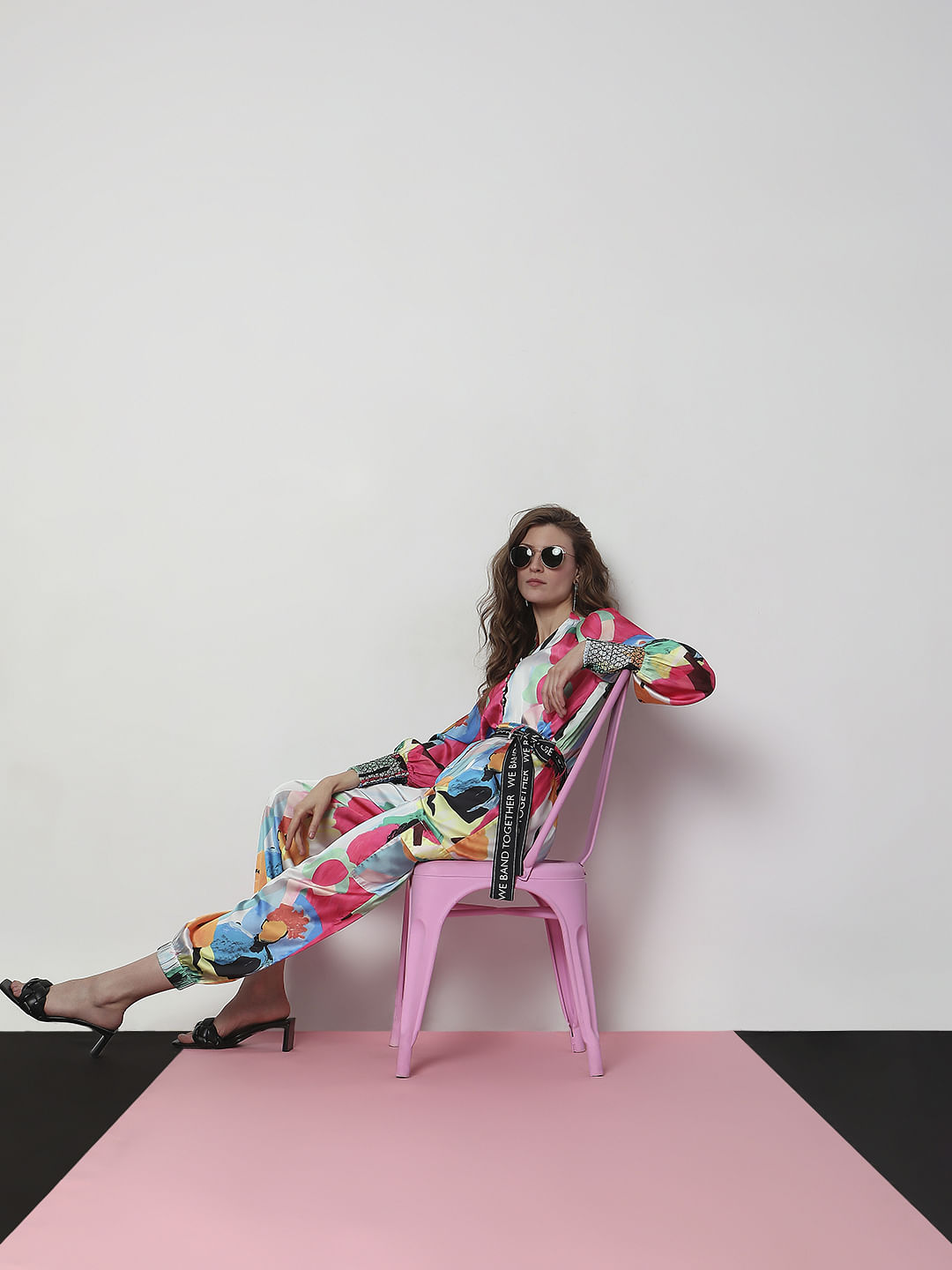 White High Rise Abstract Print Pants