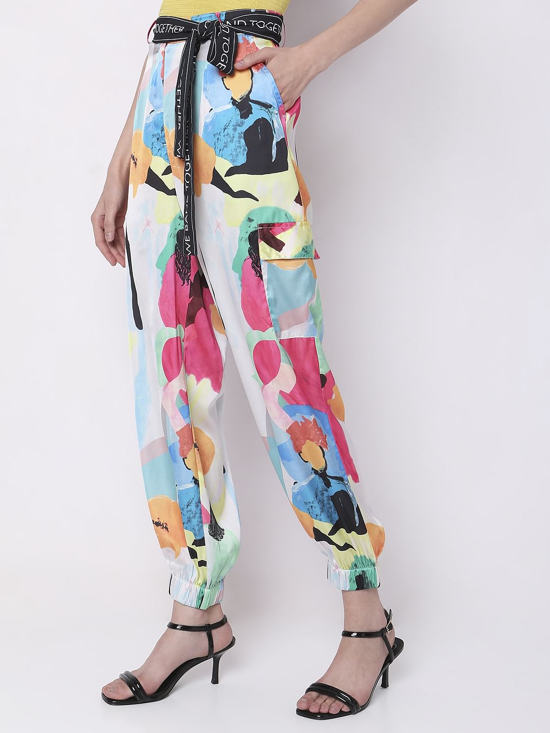 White High Rise Abstract Print Pants