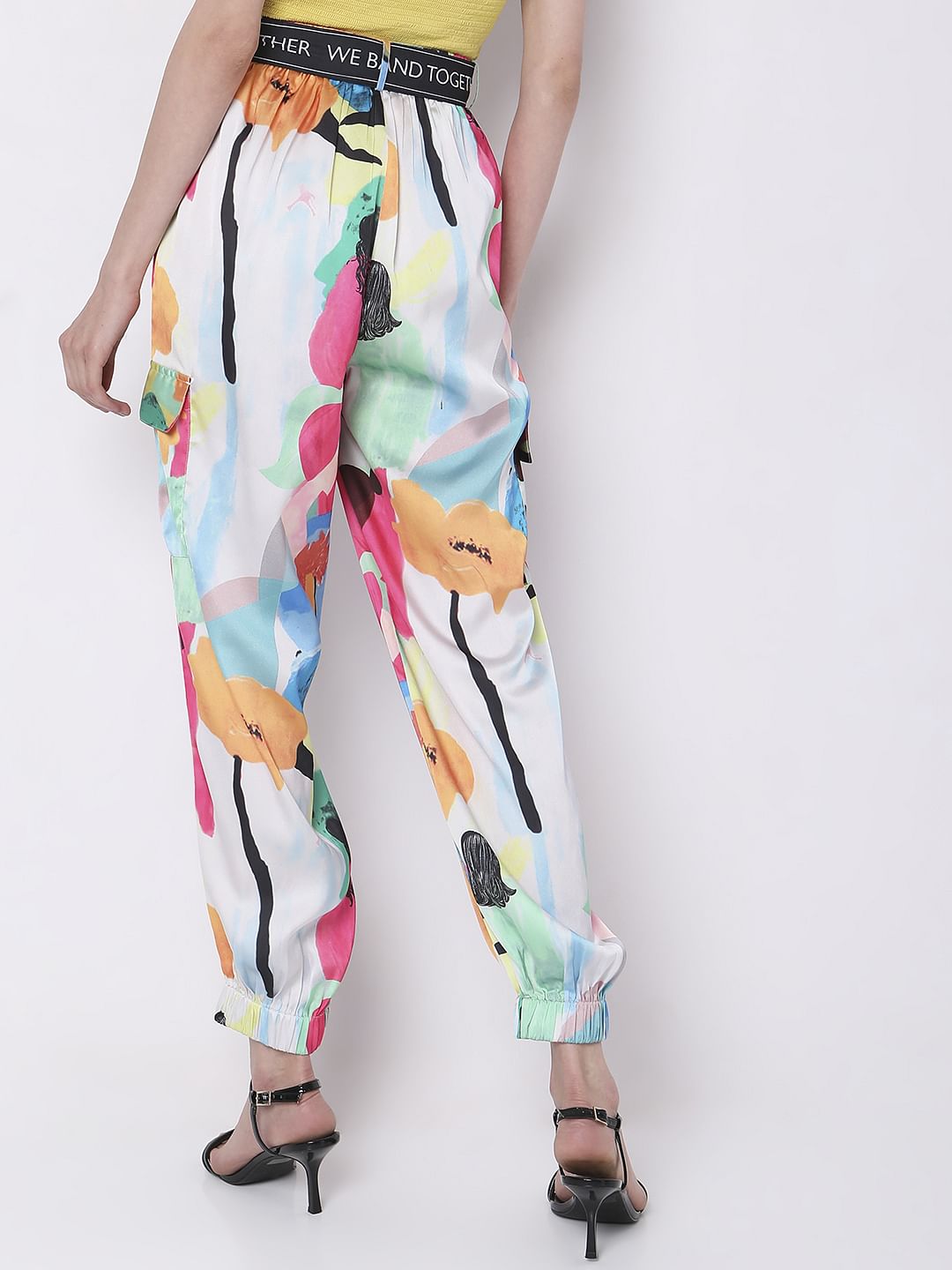 White High Rise Abstract Print Pants