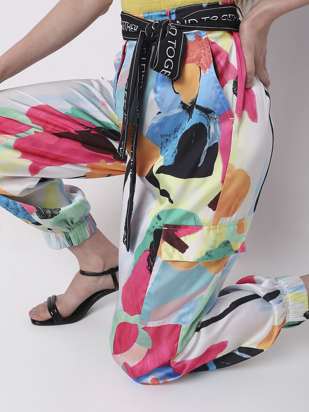 White High Rise Abstract Print Pants