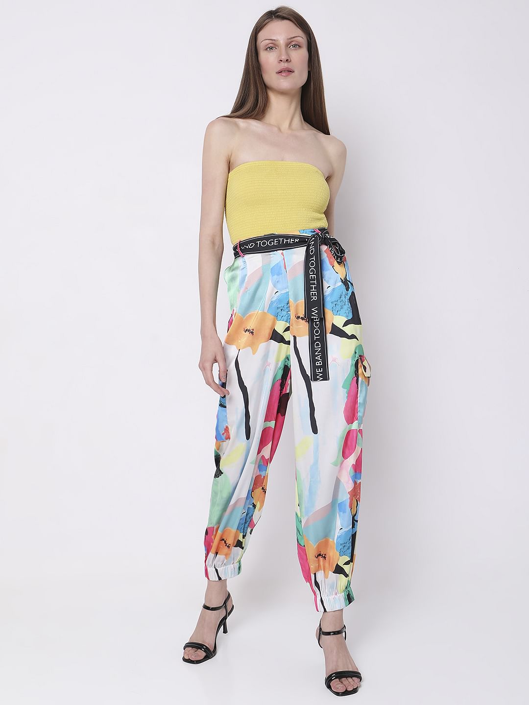 White High Rise Abstract Print Pants