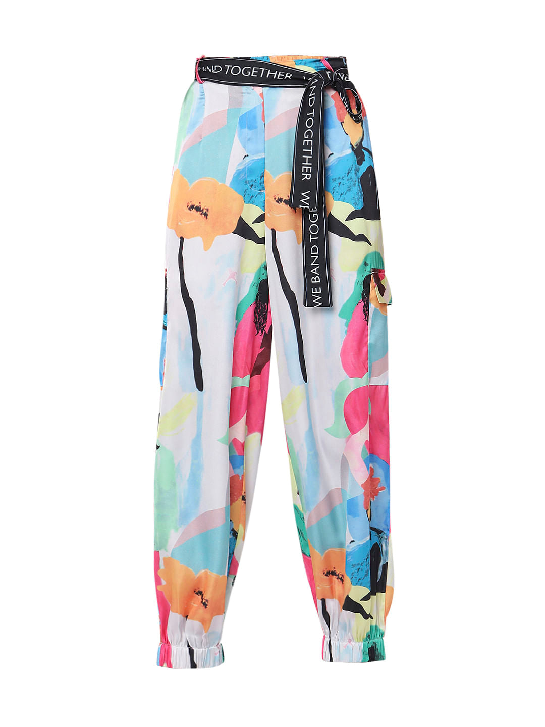 White High Rise Abstract Print Pants