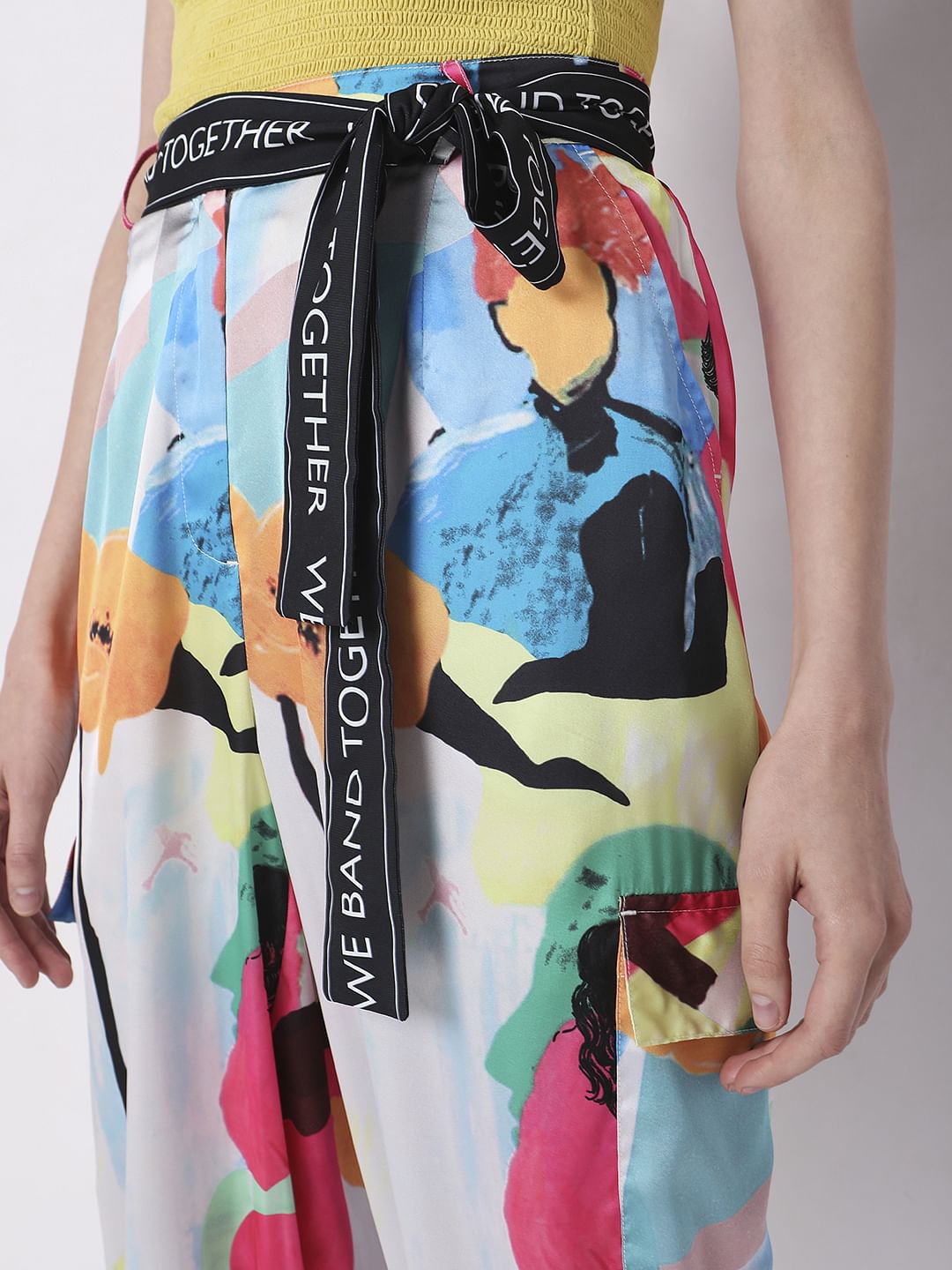 White High Rise Abstract Print Pants