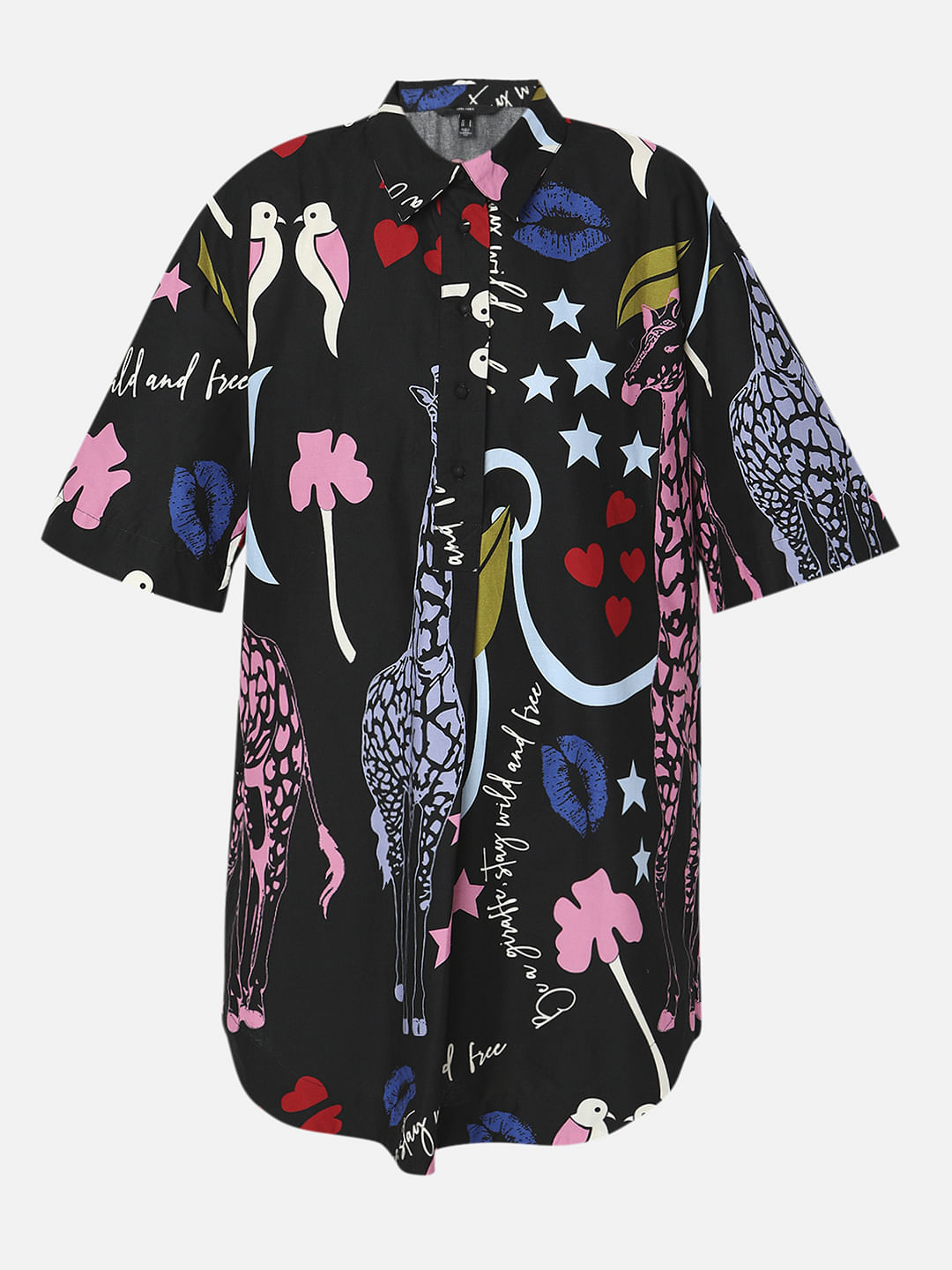 Black All Over Printed Shirt Dress