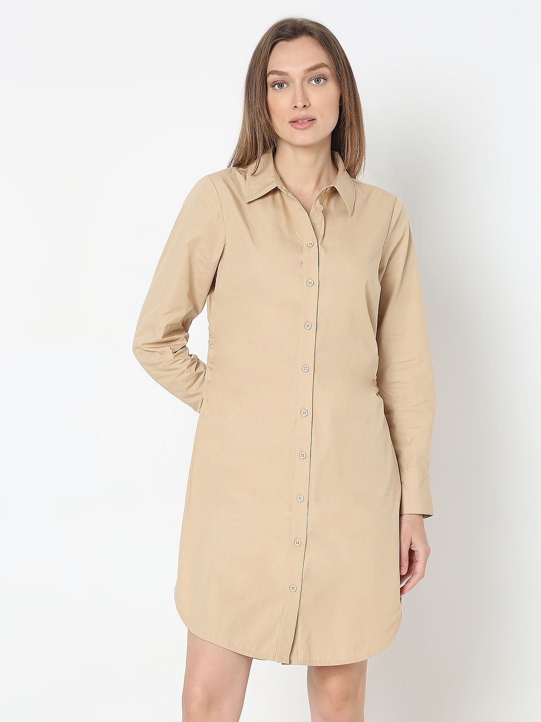 Beige Cotton Shirt Dress
