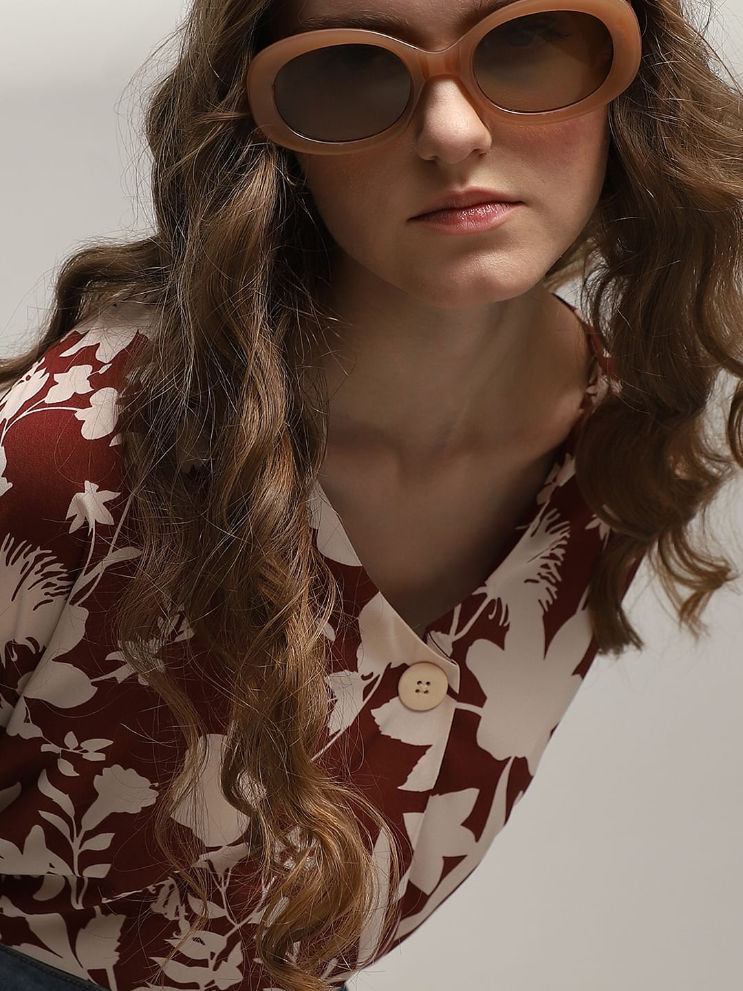 Beige Floral Print Top