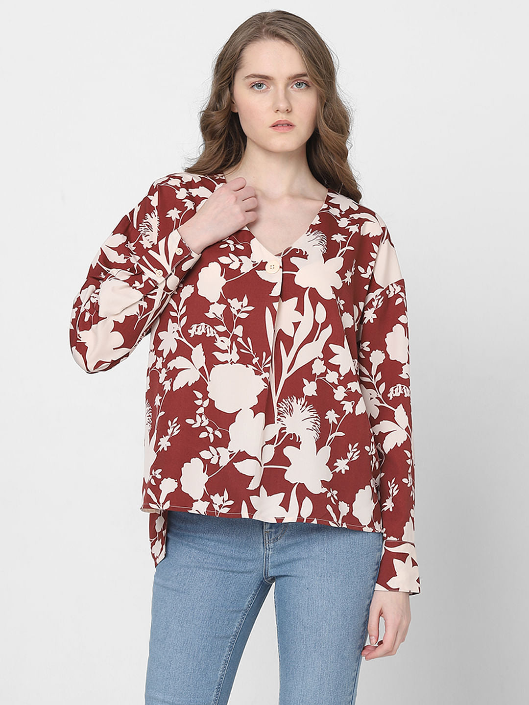 Beige Floral Print Top