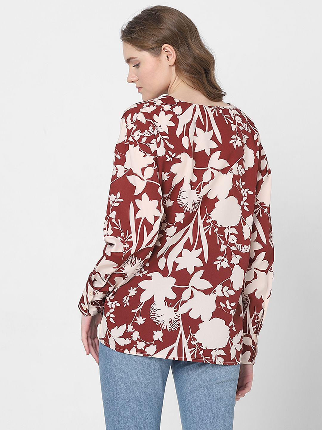 Beige Floral Print Top