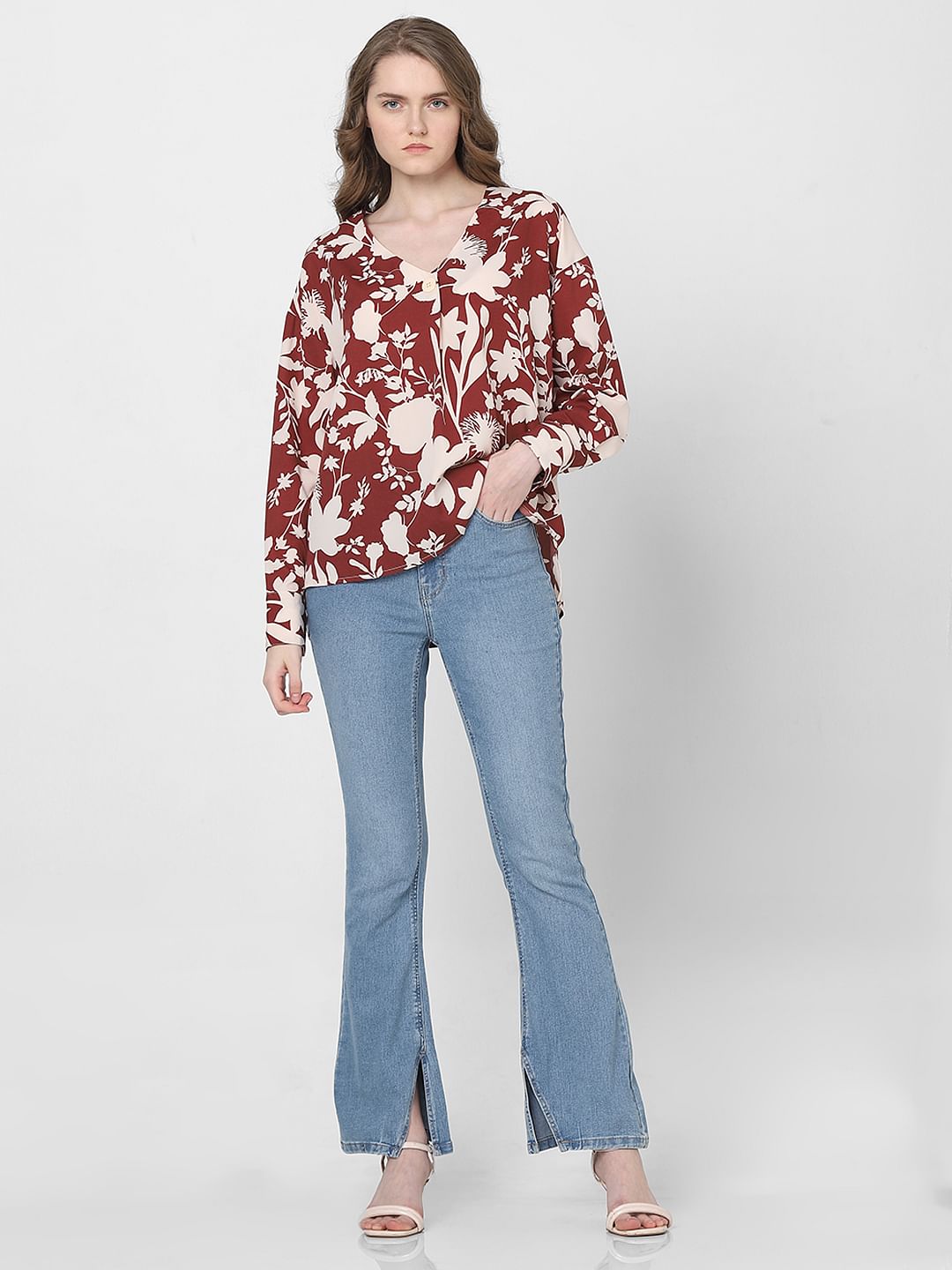 Beige Floral Print Top