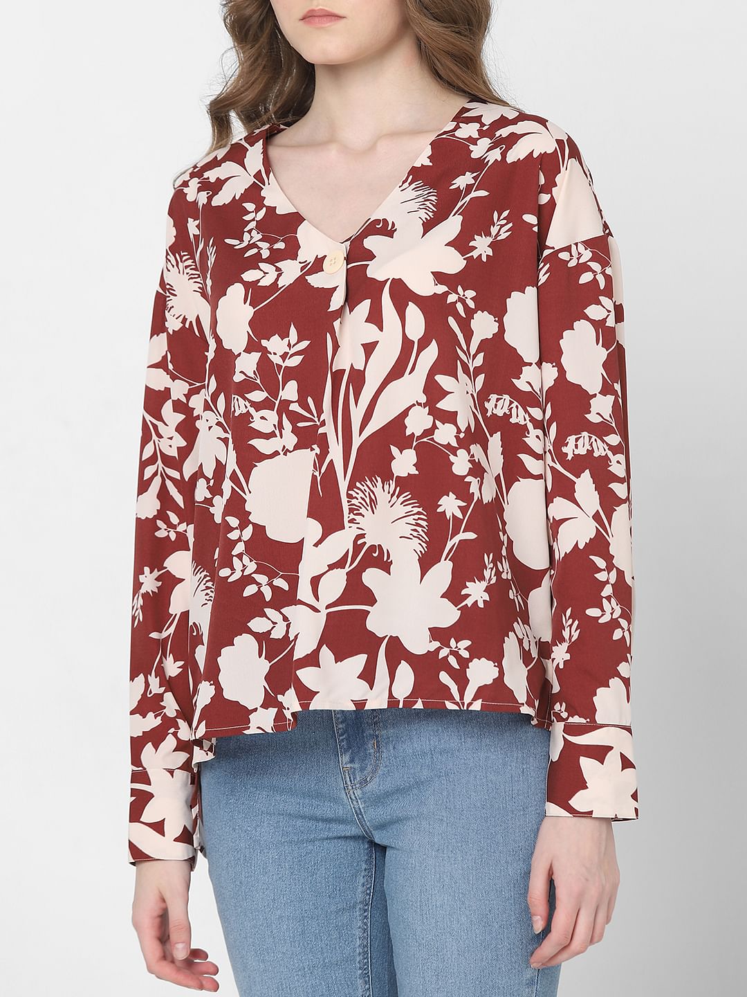 Beige Floral Print Top