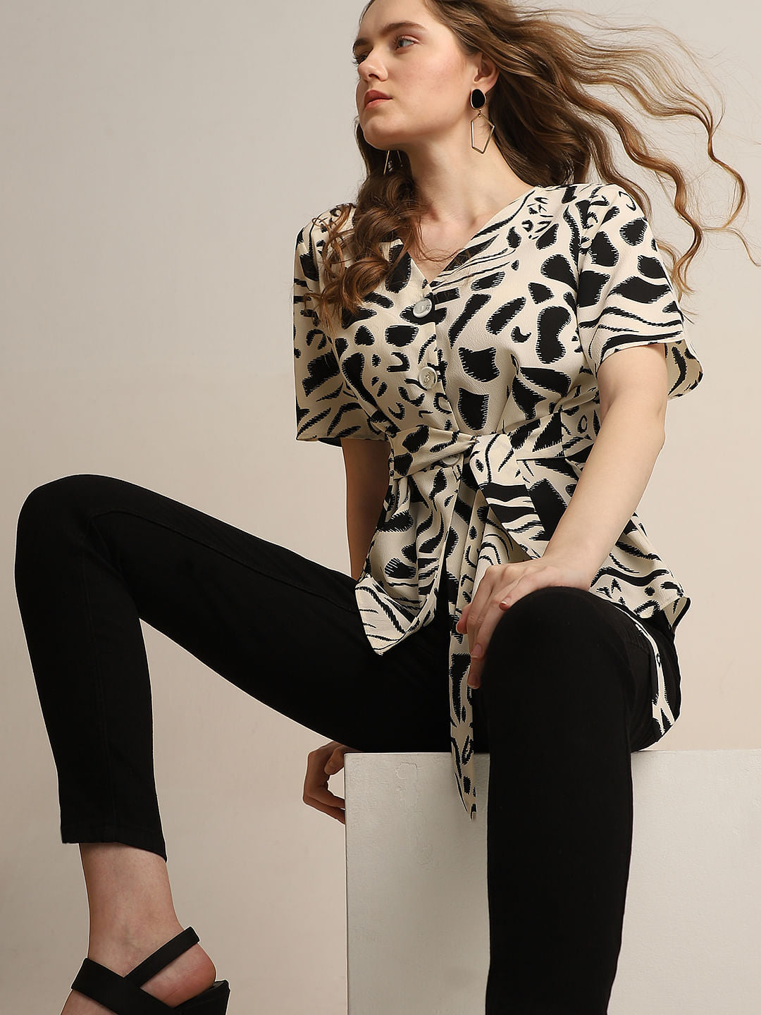 Black Abstract Print Top