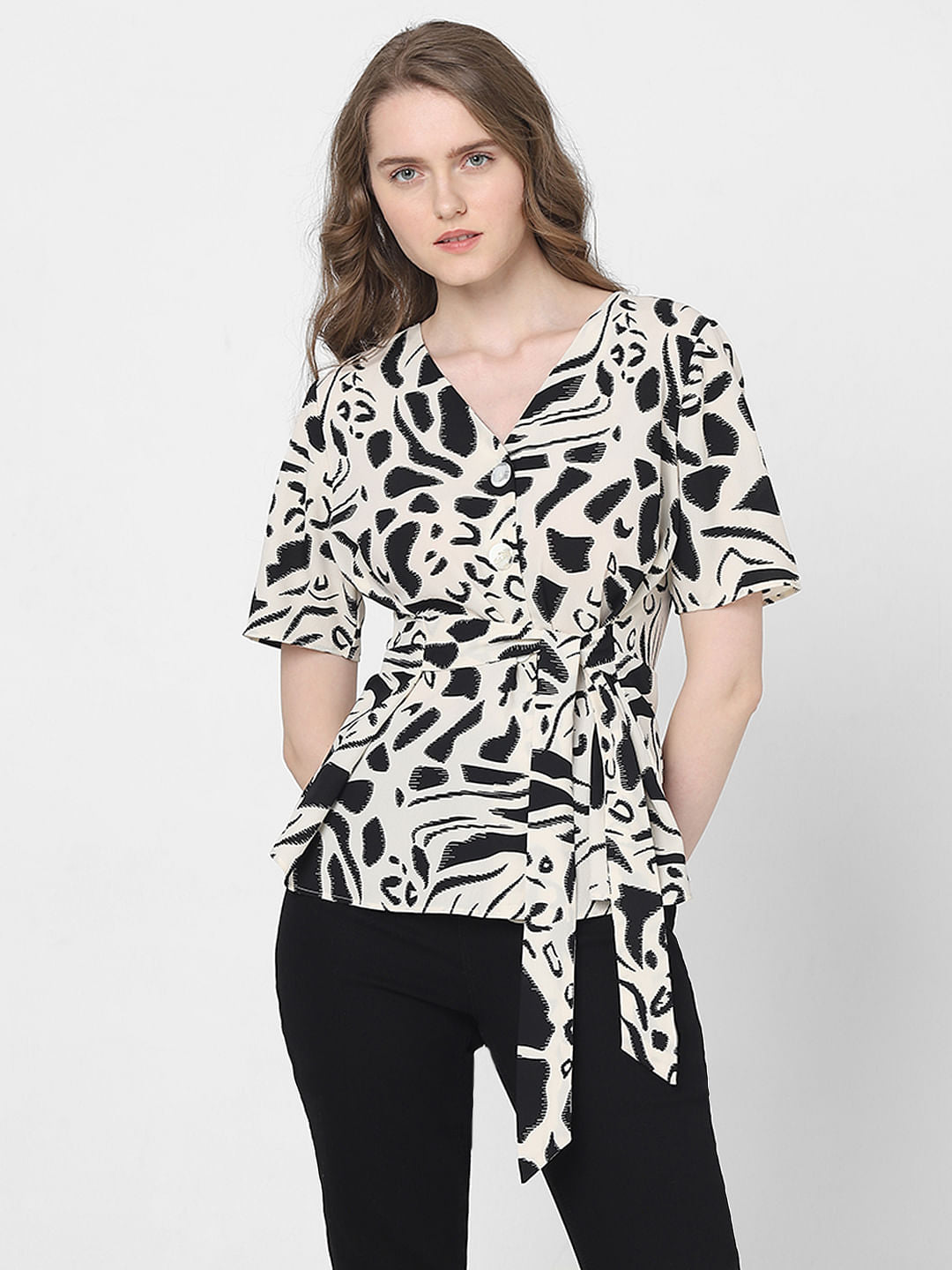 Black Abstract Print Top