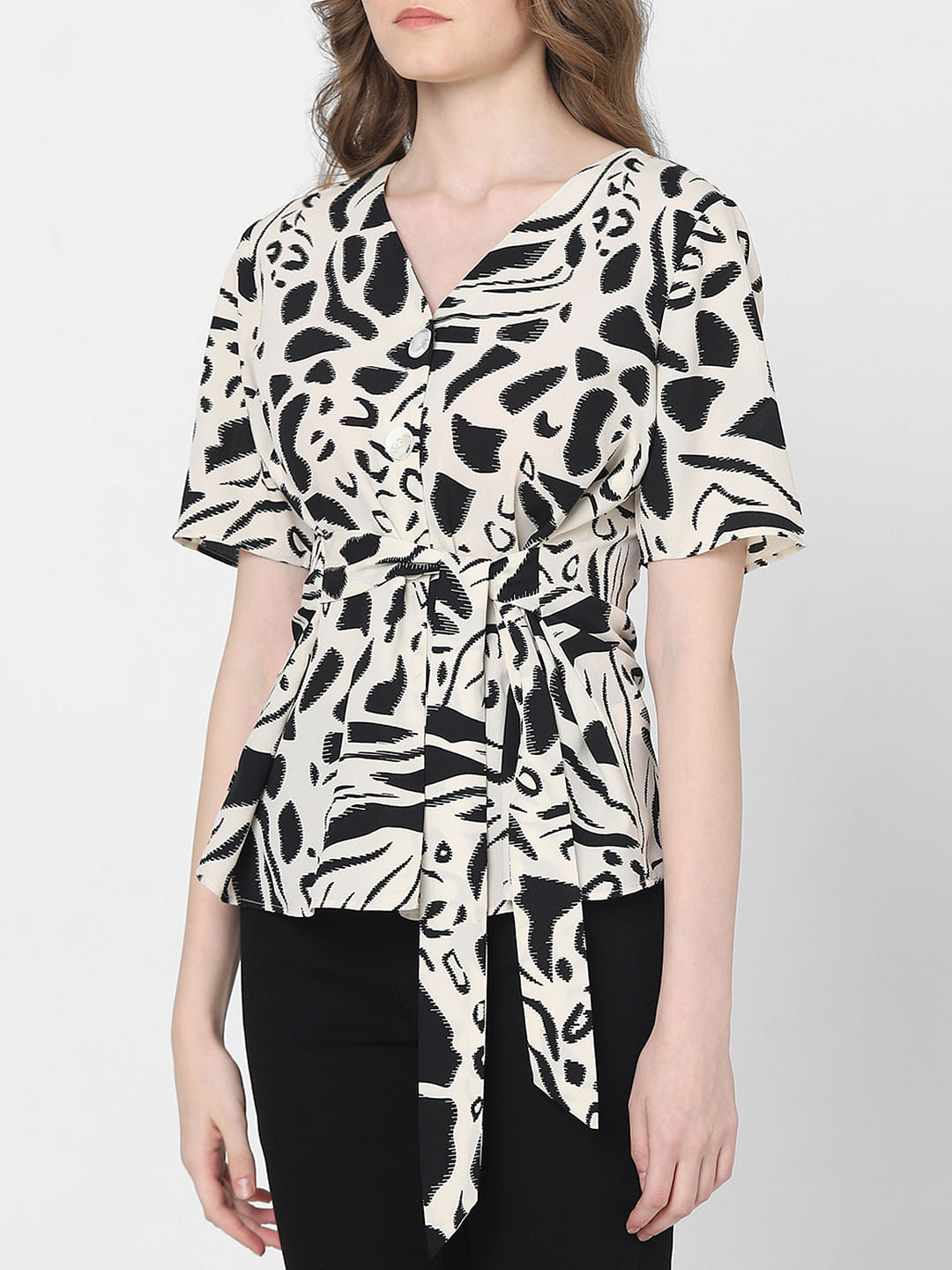 Black Abstract Print Top