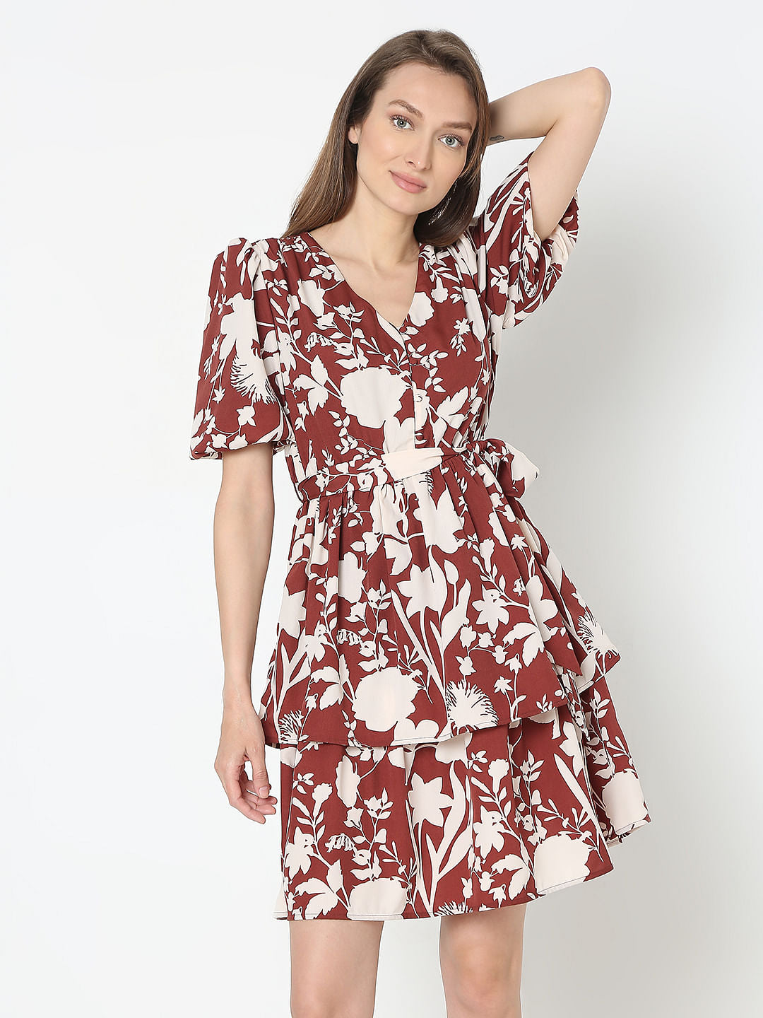 Brown Floral Fit & Flare Dress