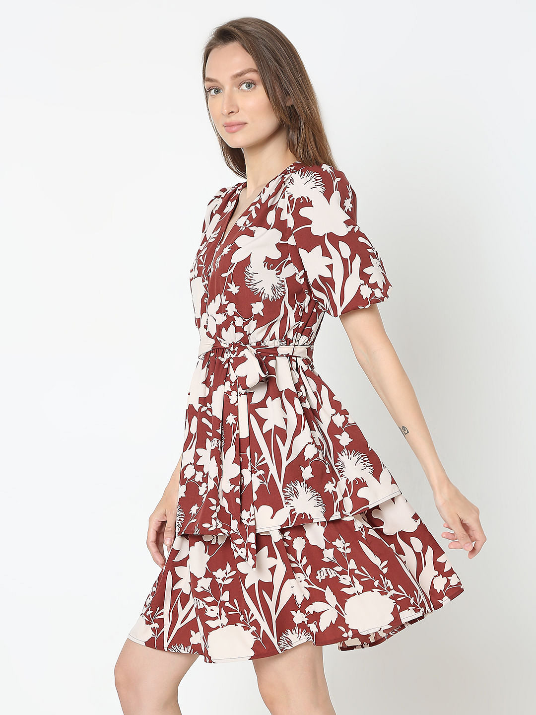 Brown Floral Fit & Flare Dress