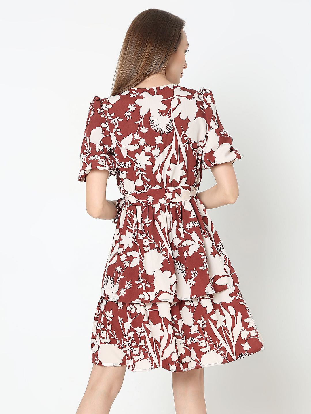 Brown Floral Fit & Flare Dress