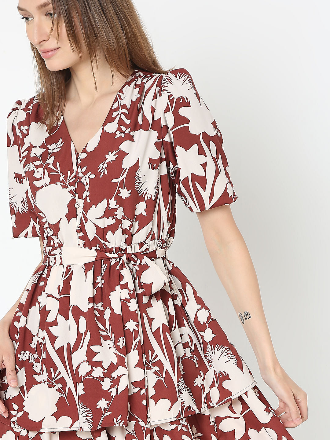 Brown Floral Fit & Flare Dress