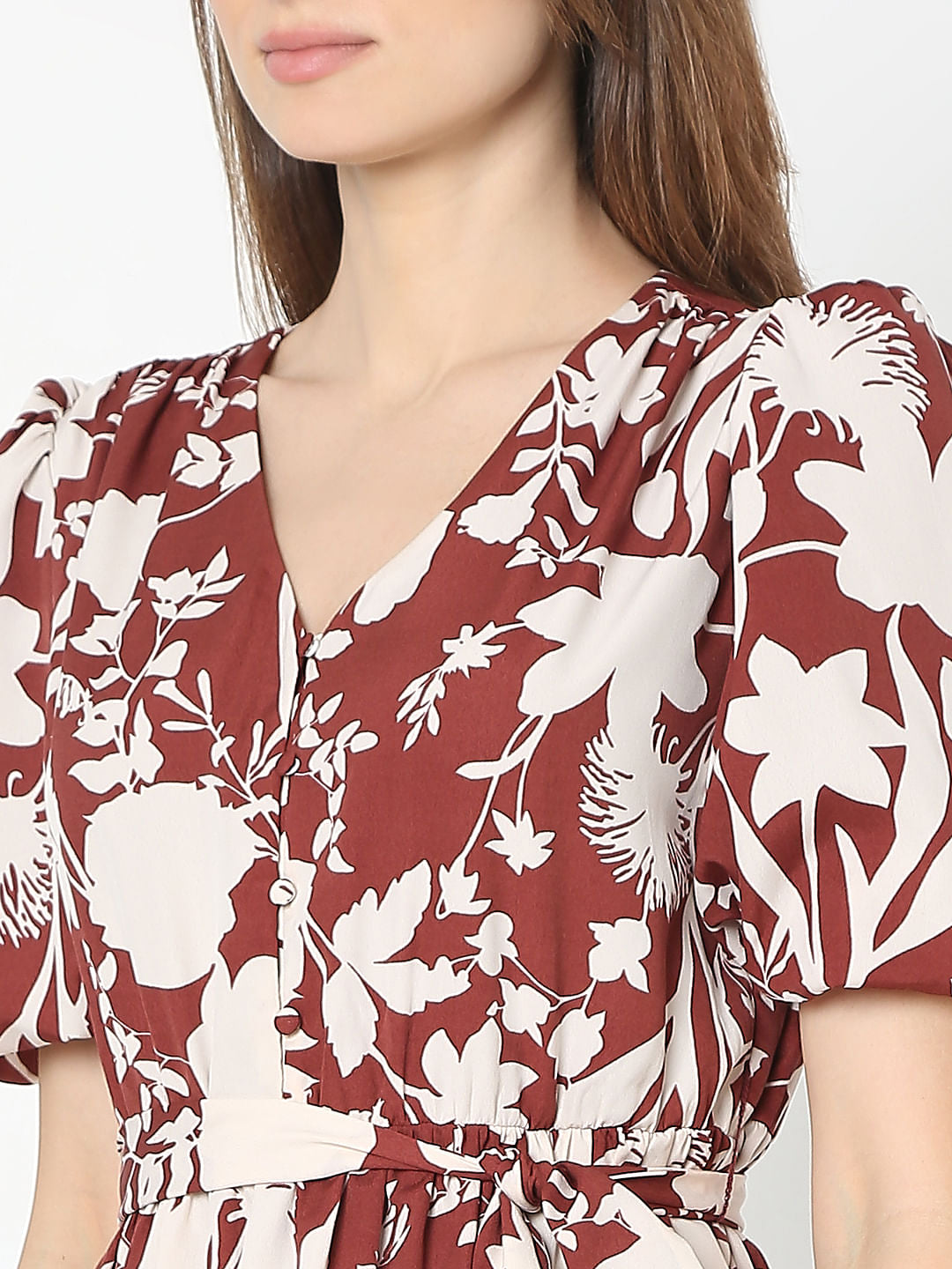 Brown Floral Fit & Flare Dress