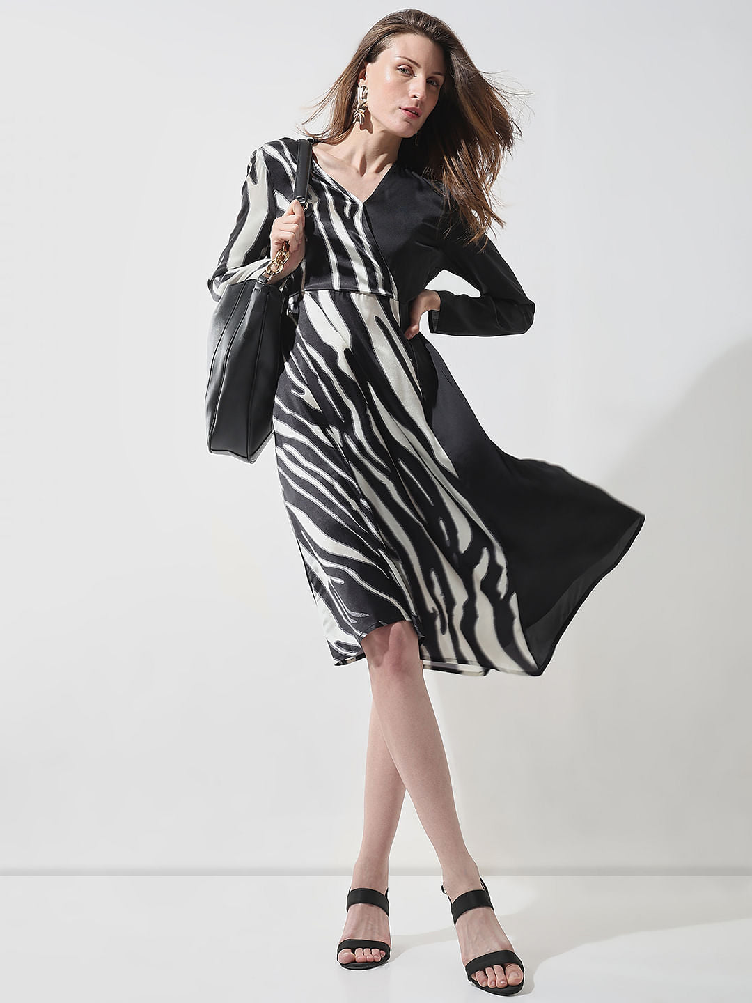 Black Zebra Print Wrap Dress
