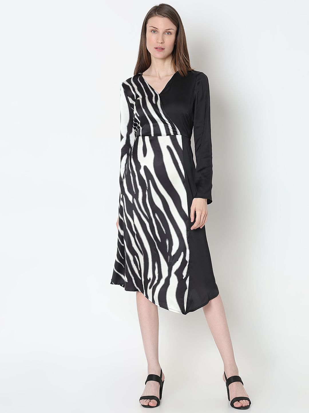 Black Zebra Print Wrap Dress
