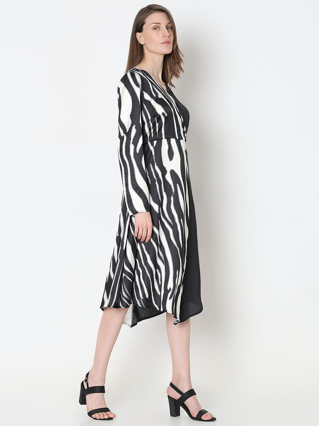 Black Zebra Print Wrap Dress