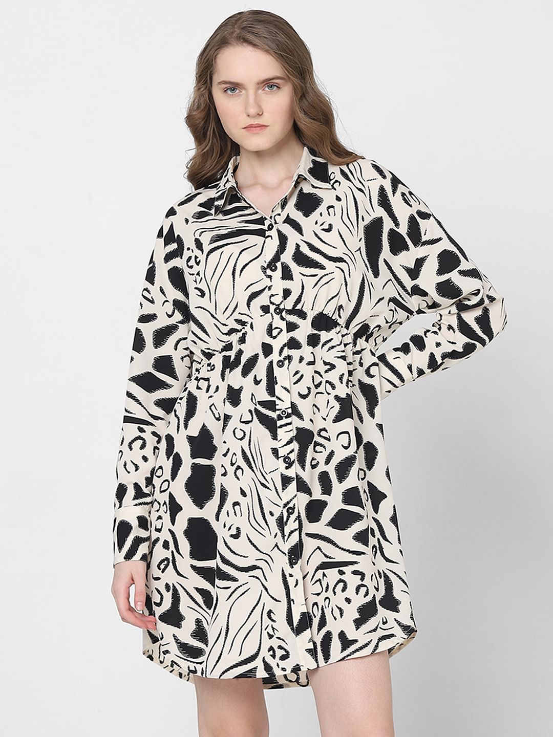 Black Abstract Print Shirt Dress