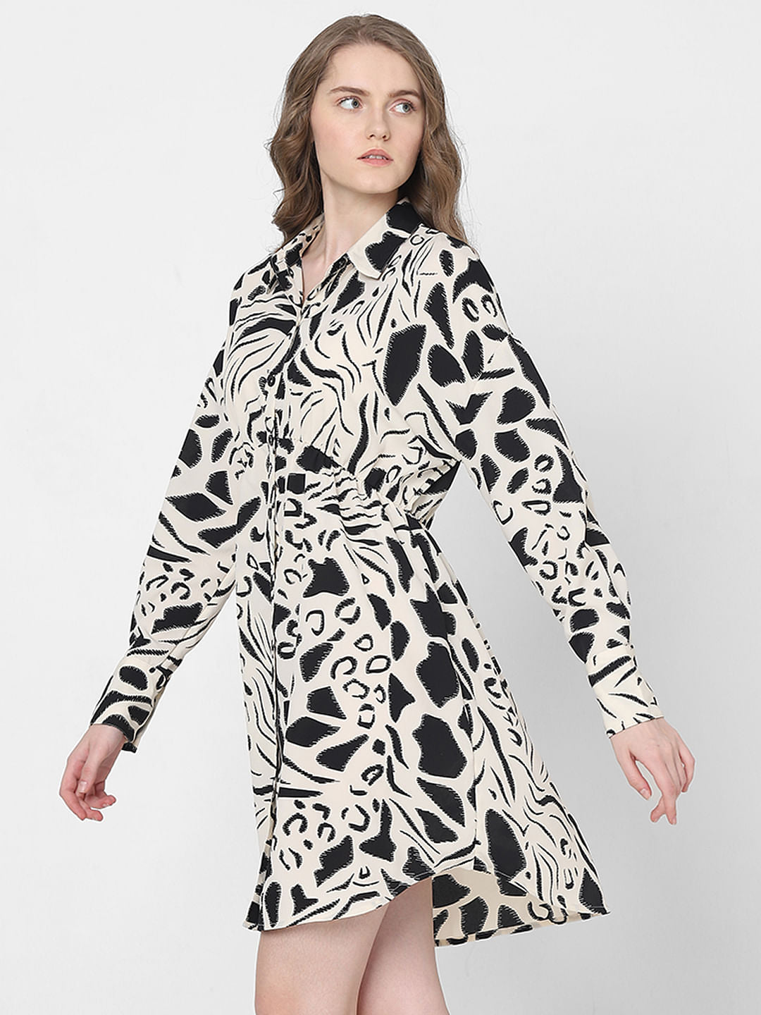 Black Abstract Print Shirt Dress