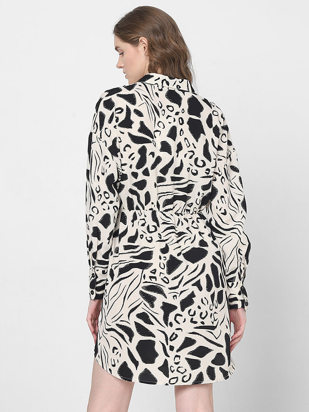 Black Abstract Print Shirt Dress