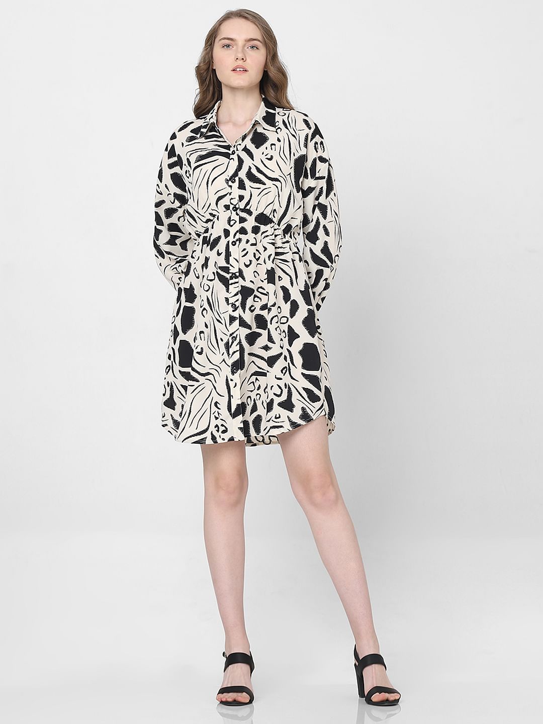Black Abstract Print Shirt Dress