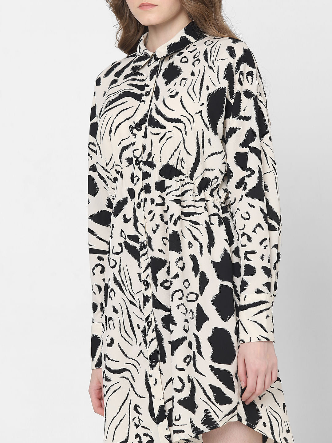 Black Abstract Print Shirt Dress