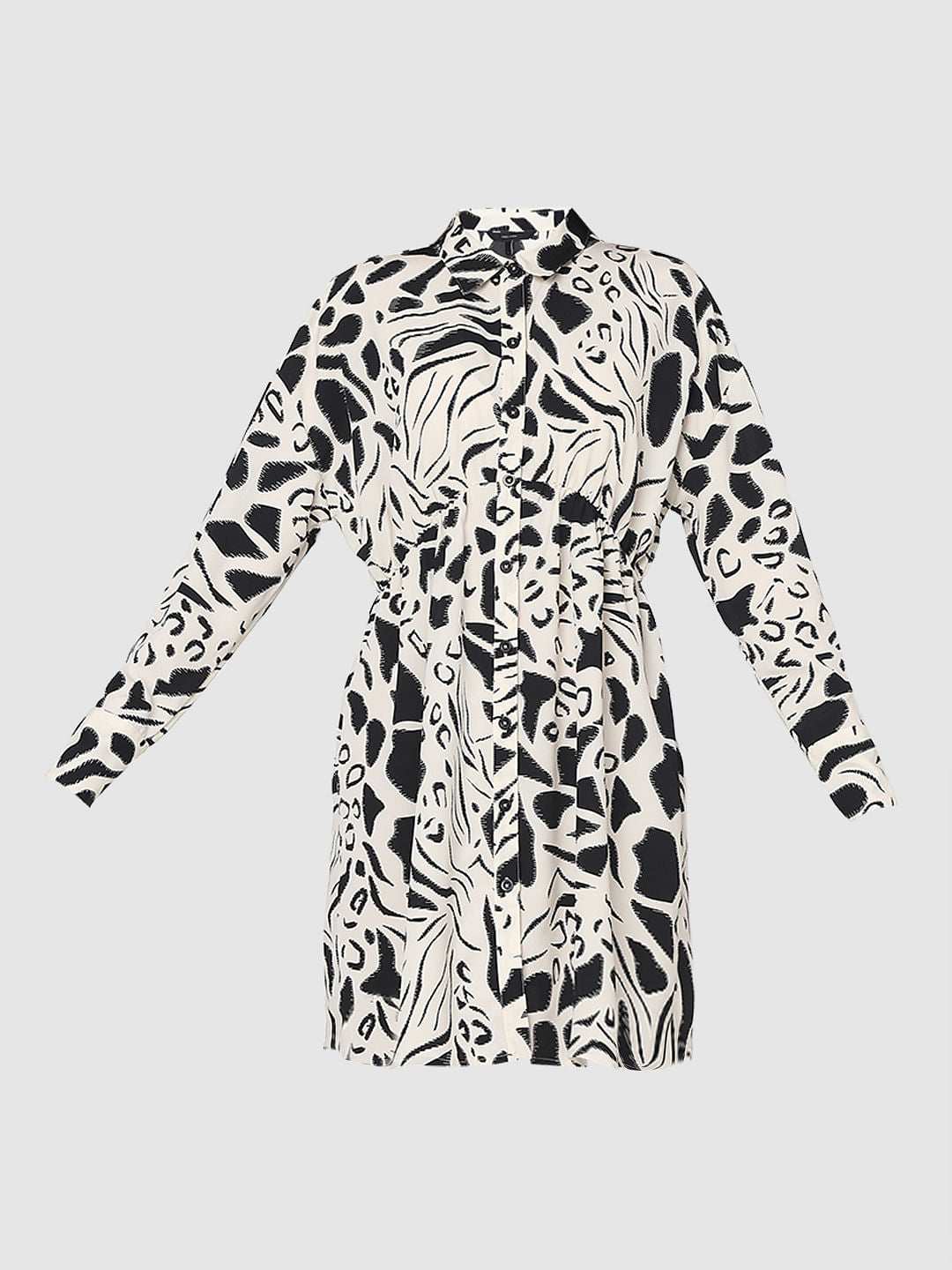 Black Abstract Print Shirt Dress