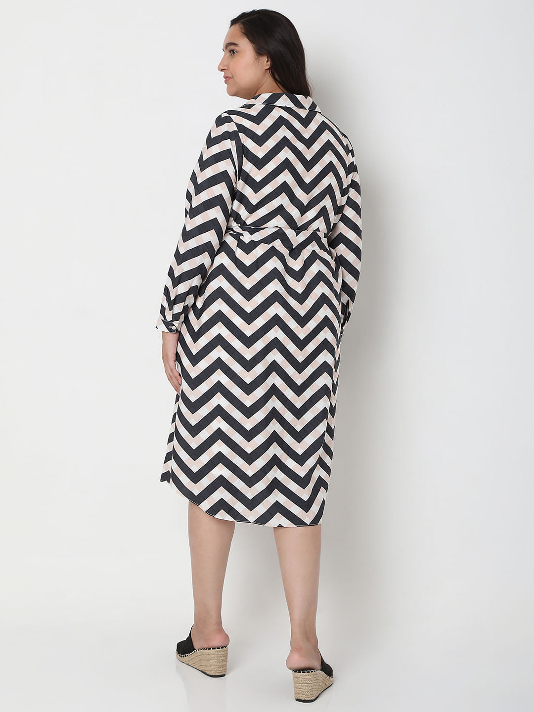 Curve Black Chevron Print Shirt Dress