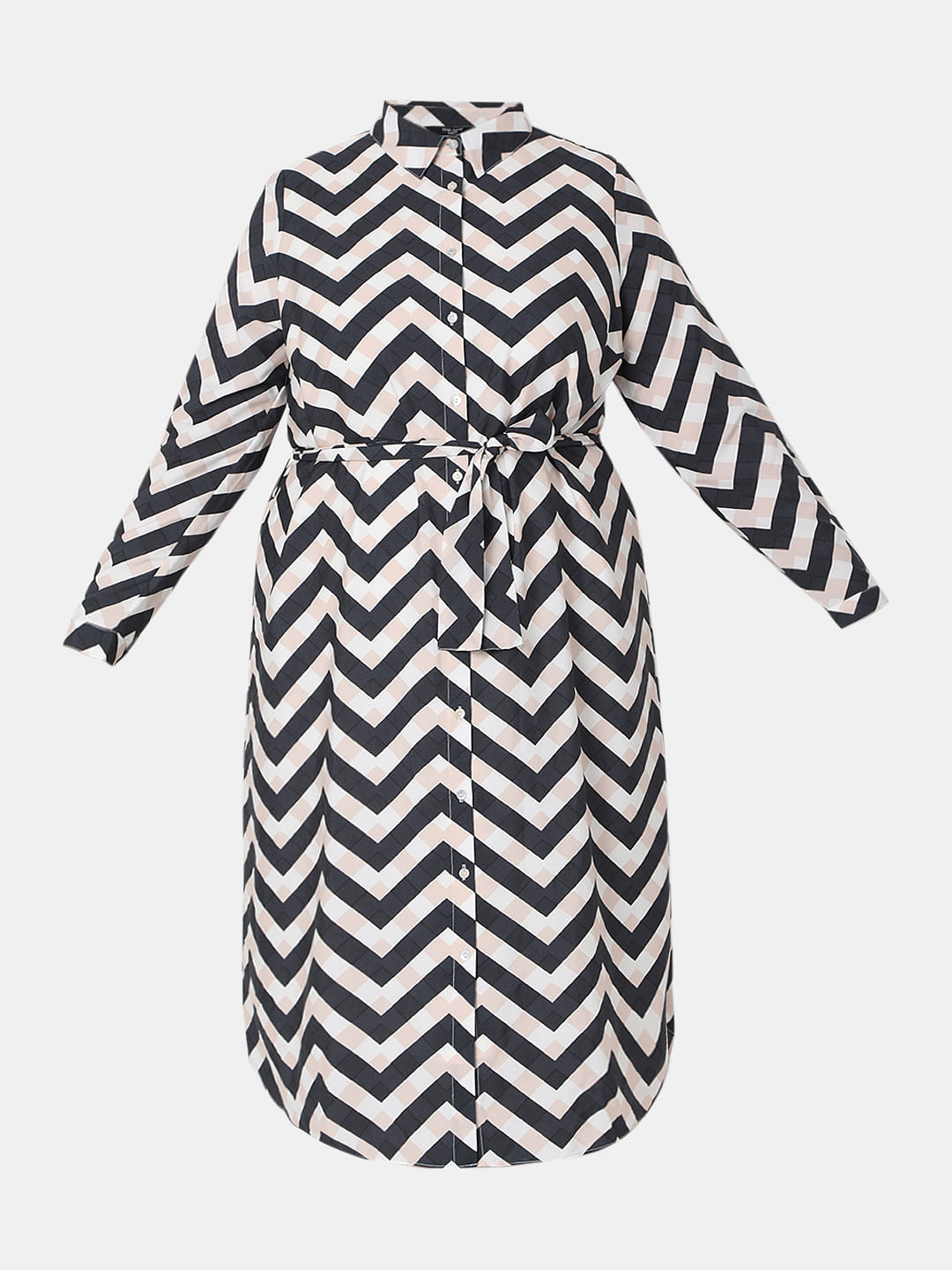 Curve Black Chevron Print Shirt Dress
