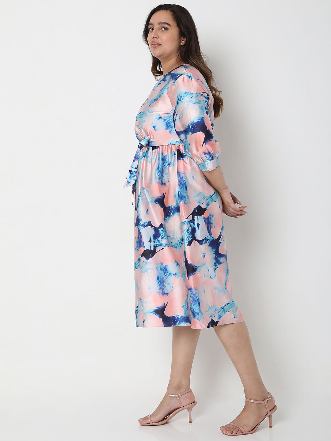 Curve Pink Marble Print Midi Dress