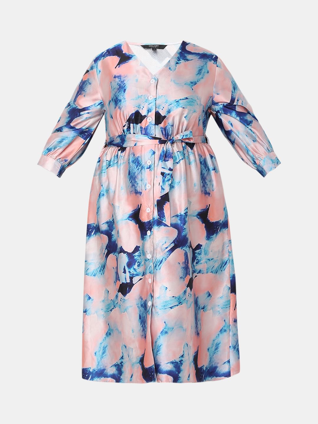 Curve Pink Marble Print Midi Dress