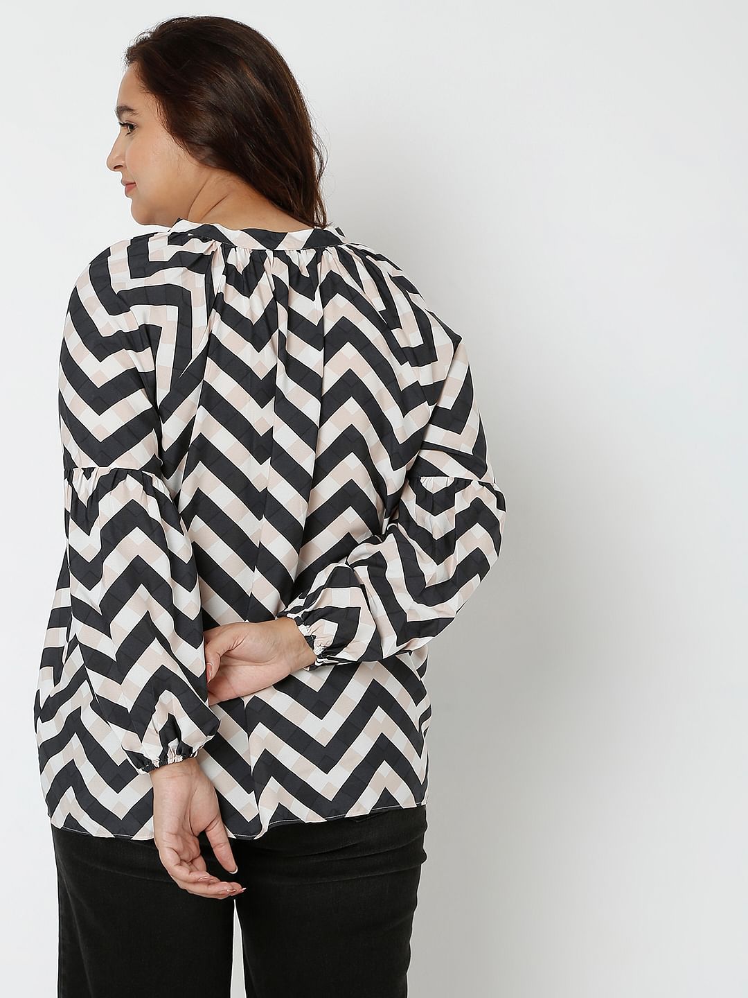 Curve Black Chevron Print Top