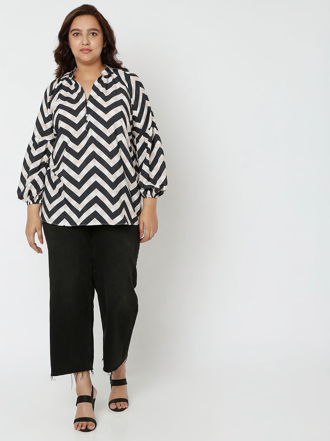 Curve Black Chevron Print Top