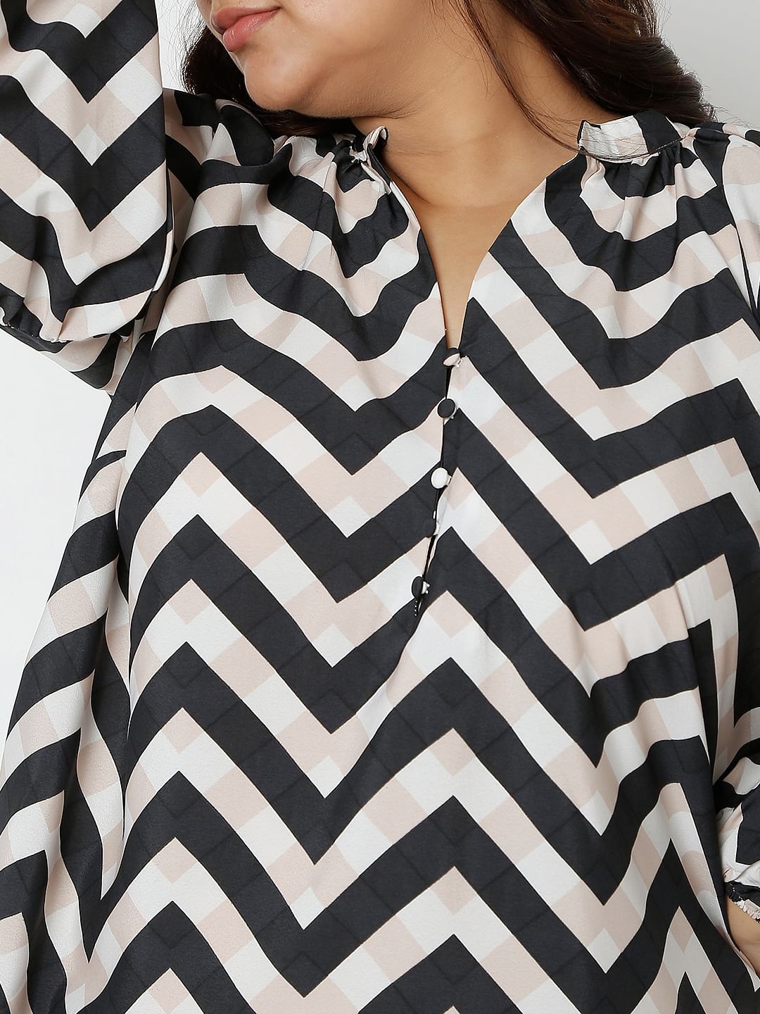 Curve Black Chevron Print Top
