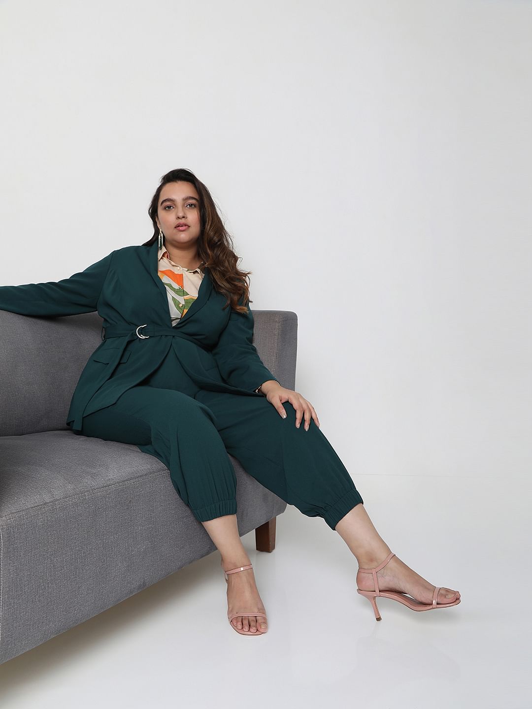 Curve Dark Green High Rise Co-Ord Set Pants