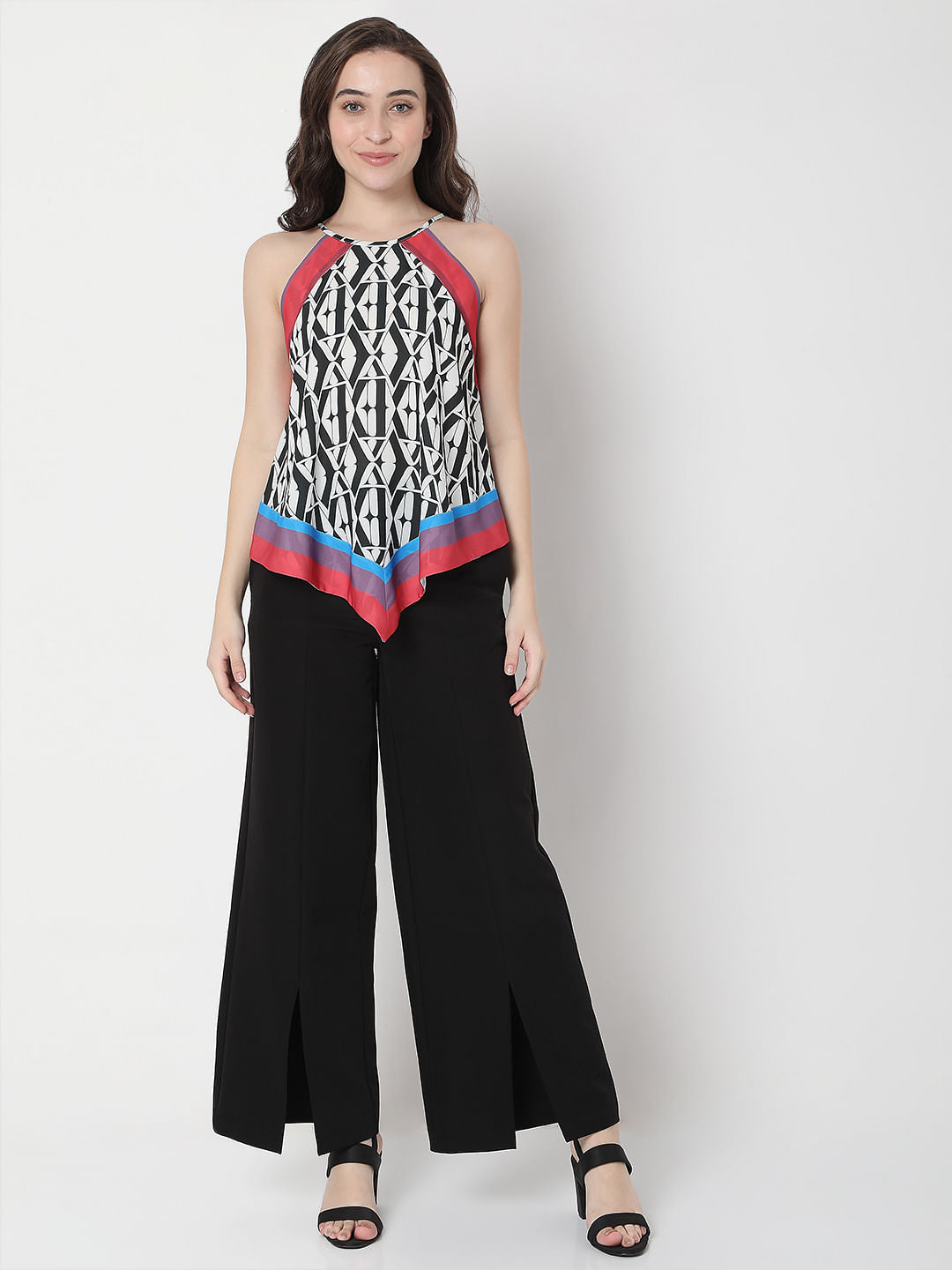 White Typographic Print Top