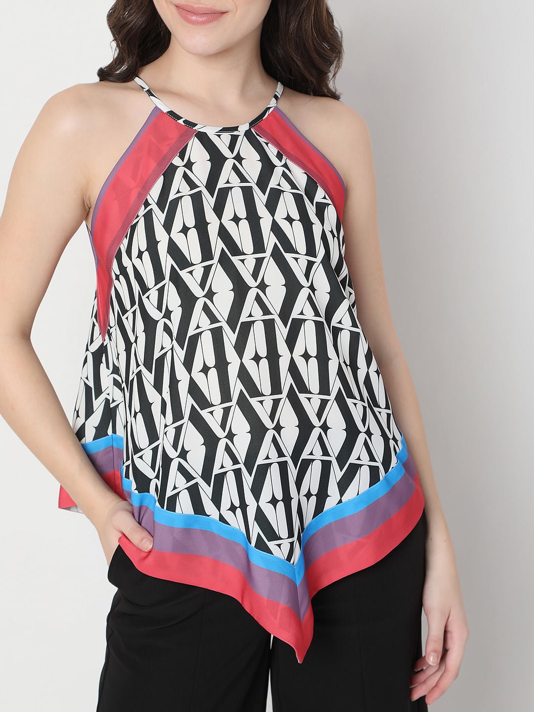 White Typographic Print Top