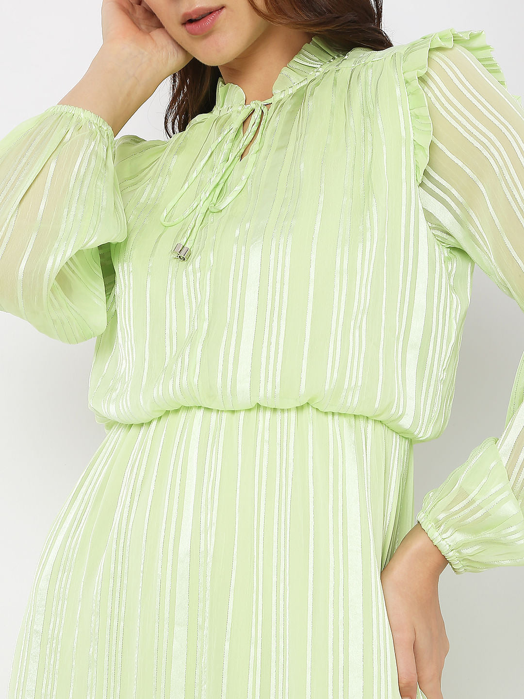 Green Lurex Tiered Midi Dress