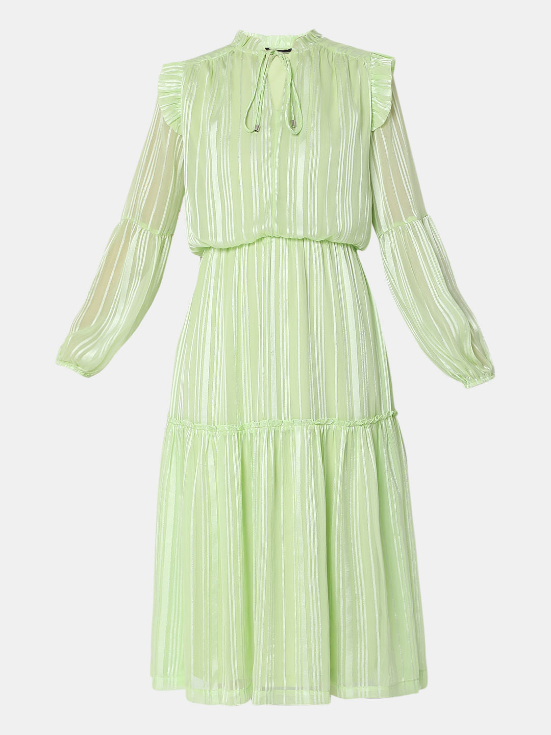 Green Lurex Tiered Midi Dress