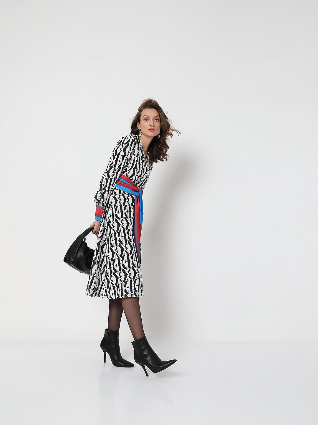 White Typographic Print Midi Dress