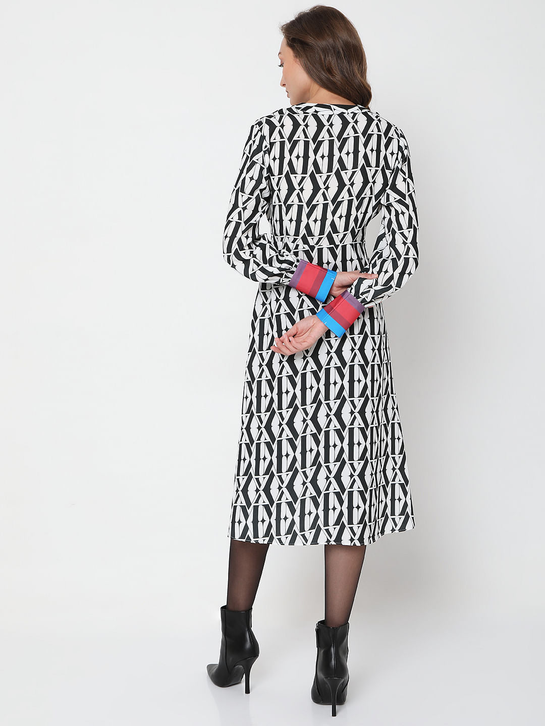 White Typographic Print Midi Dress