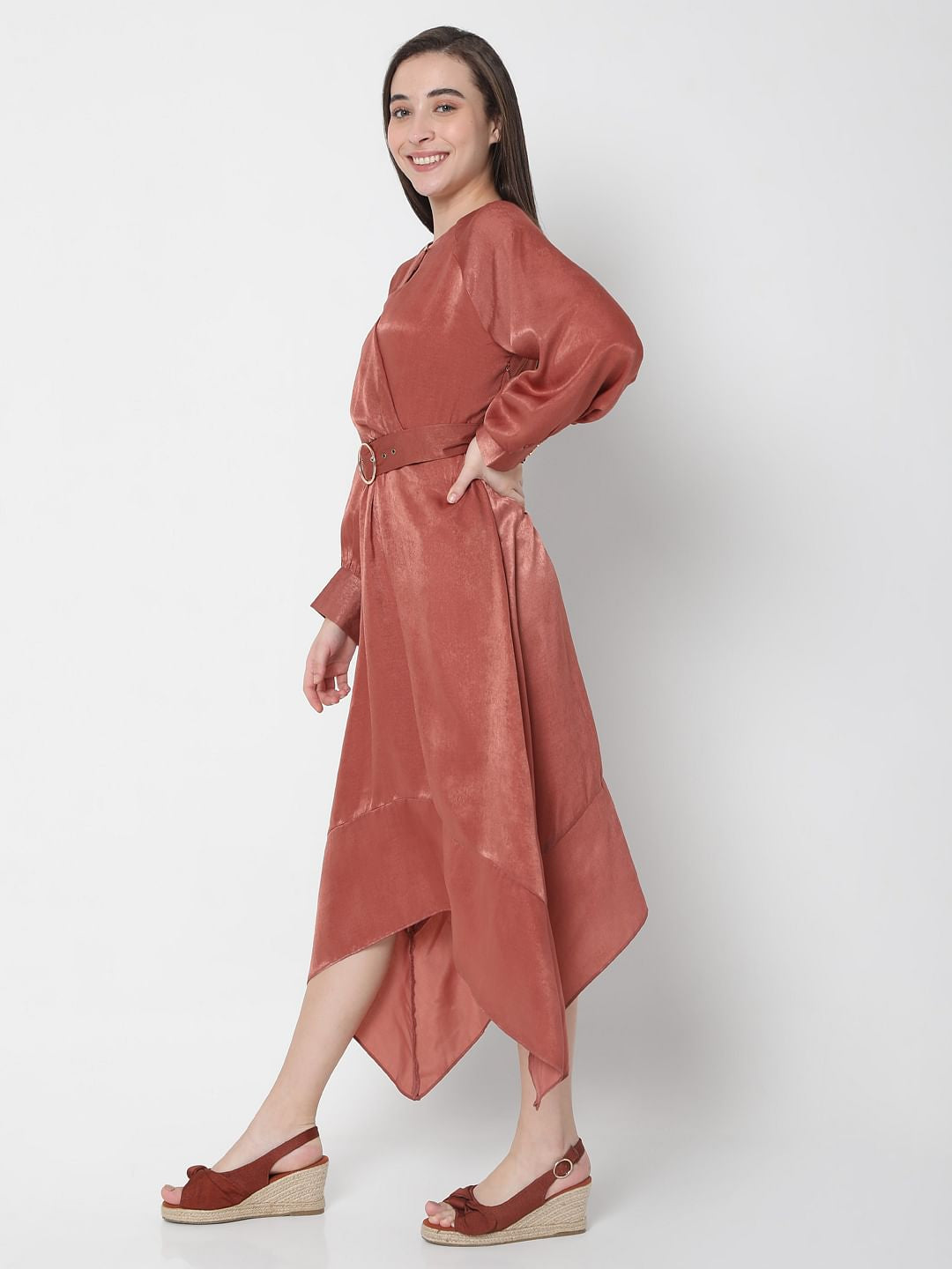 Maroon Asymmetric Midi Dress