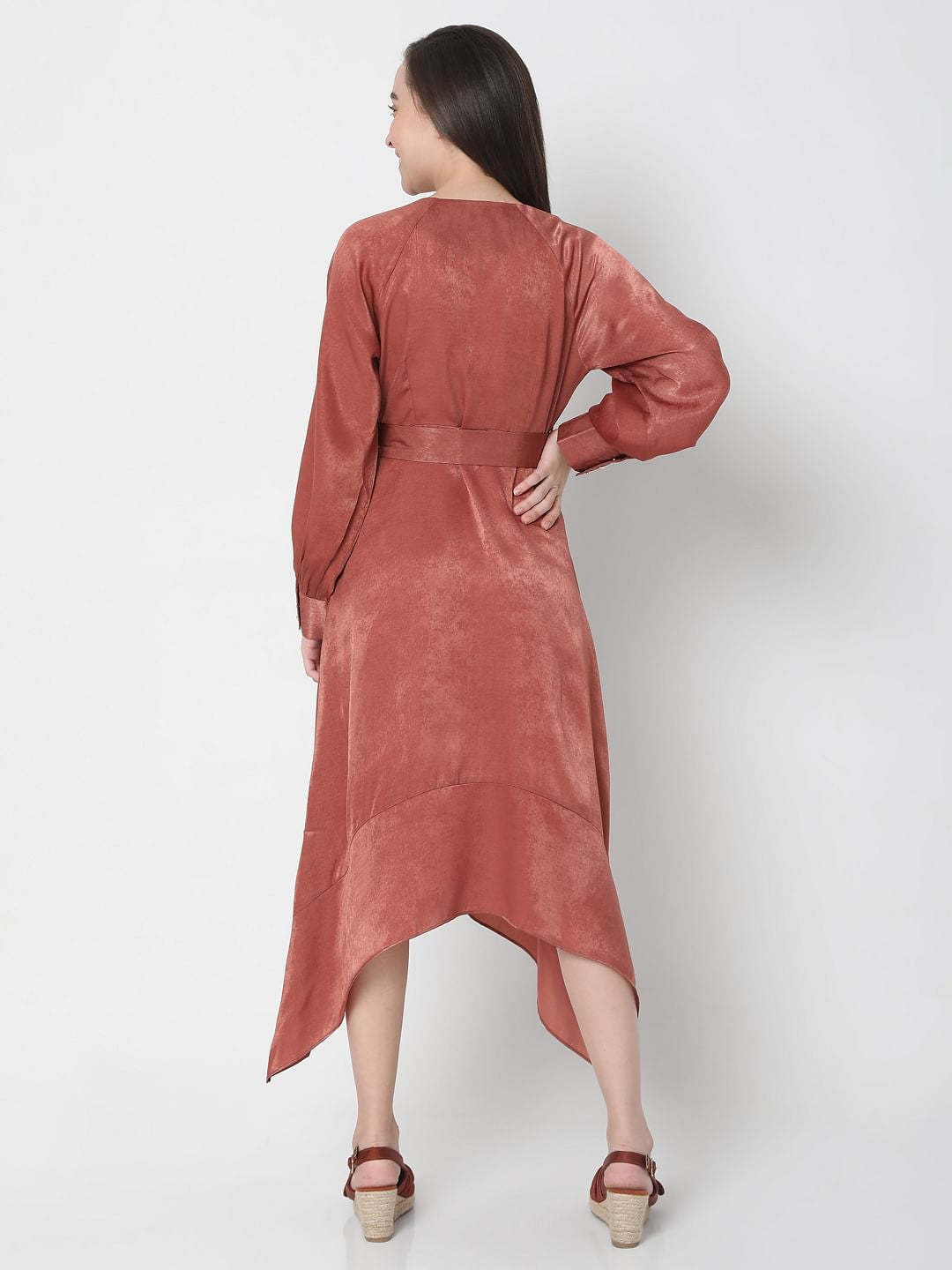 Maroon Asymmetric Midi Dress