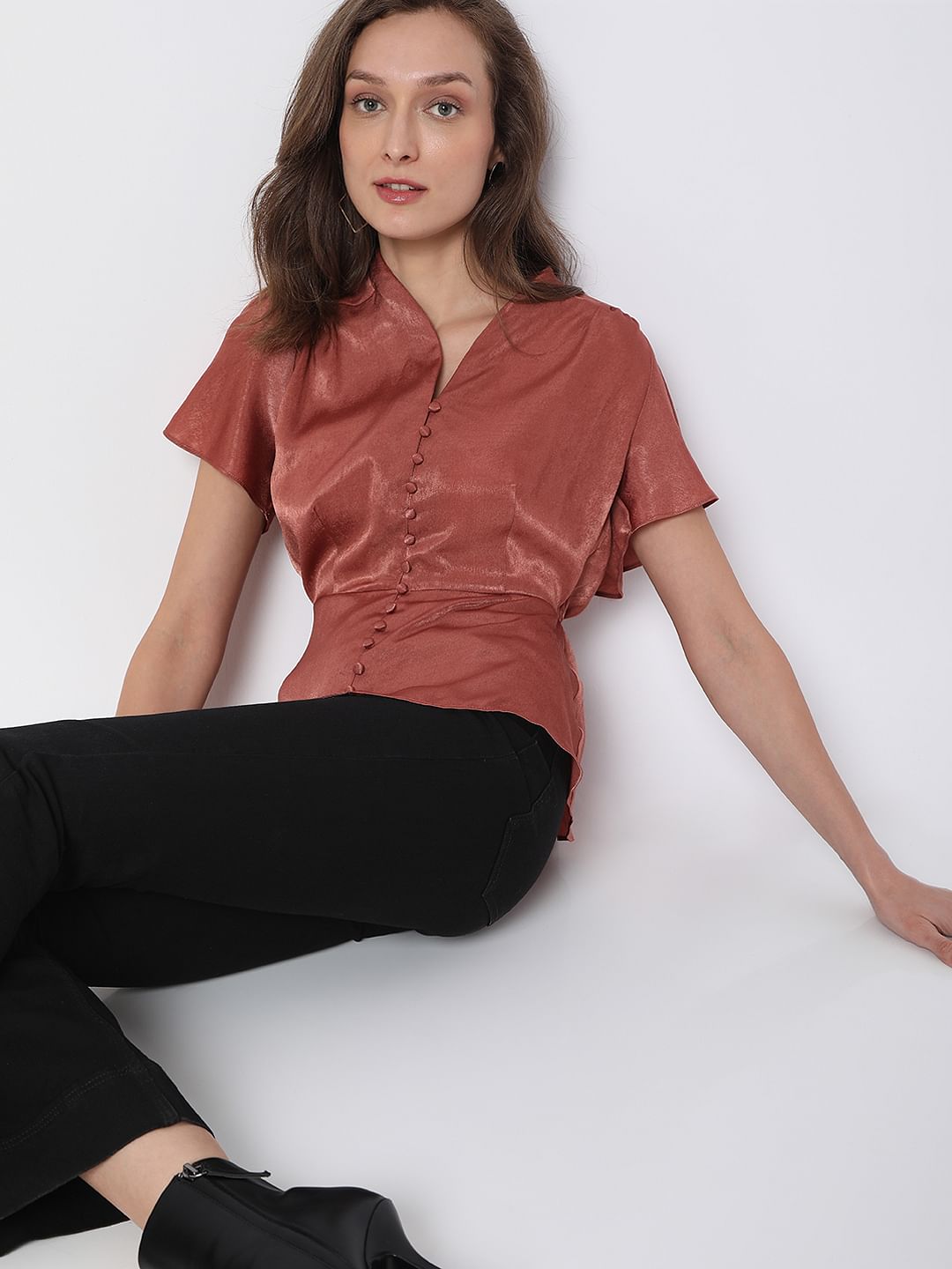 Red Satin Peplum Top